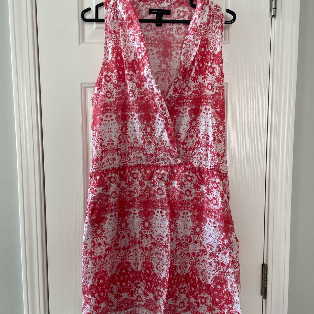 Mango Red & White Sleeveless Wrap-Style Summer Dress